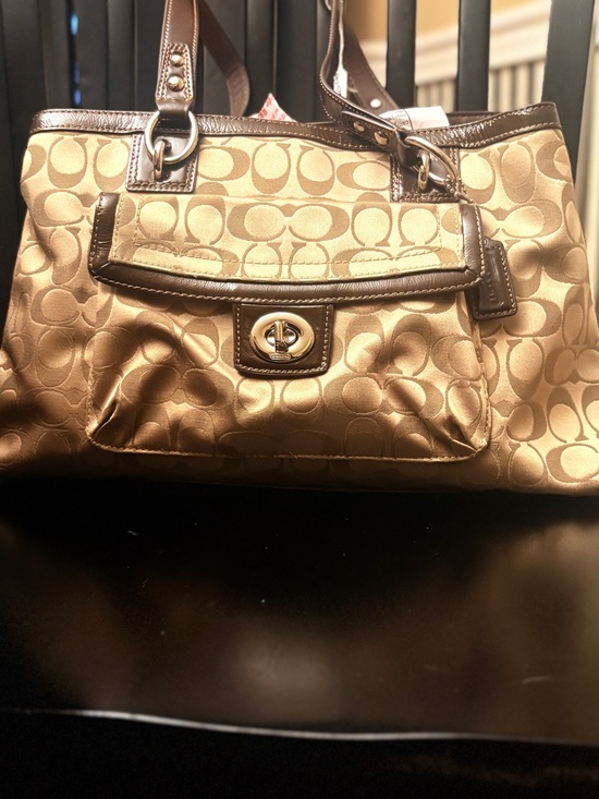 Coach Handbags - Coach Signature Penelope khaki & brown shoulder  Bag f19043 like new